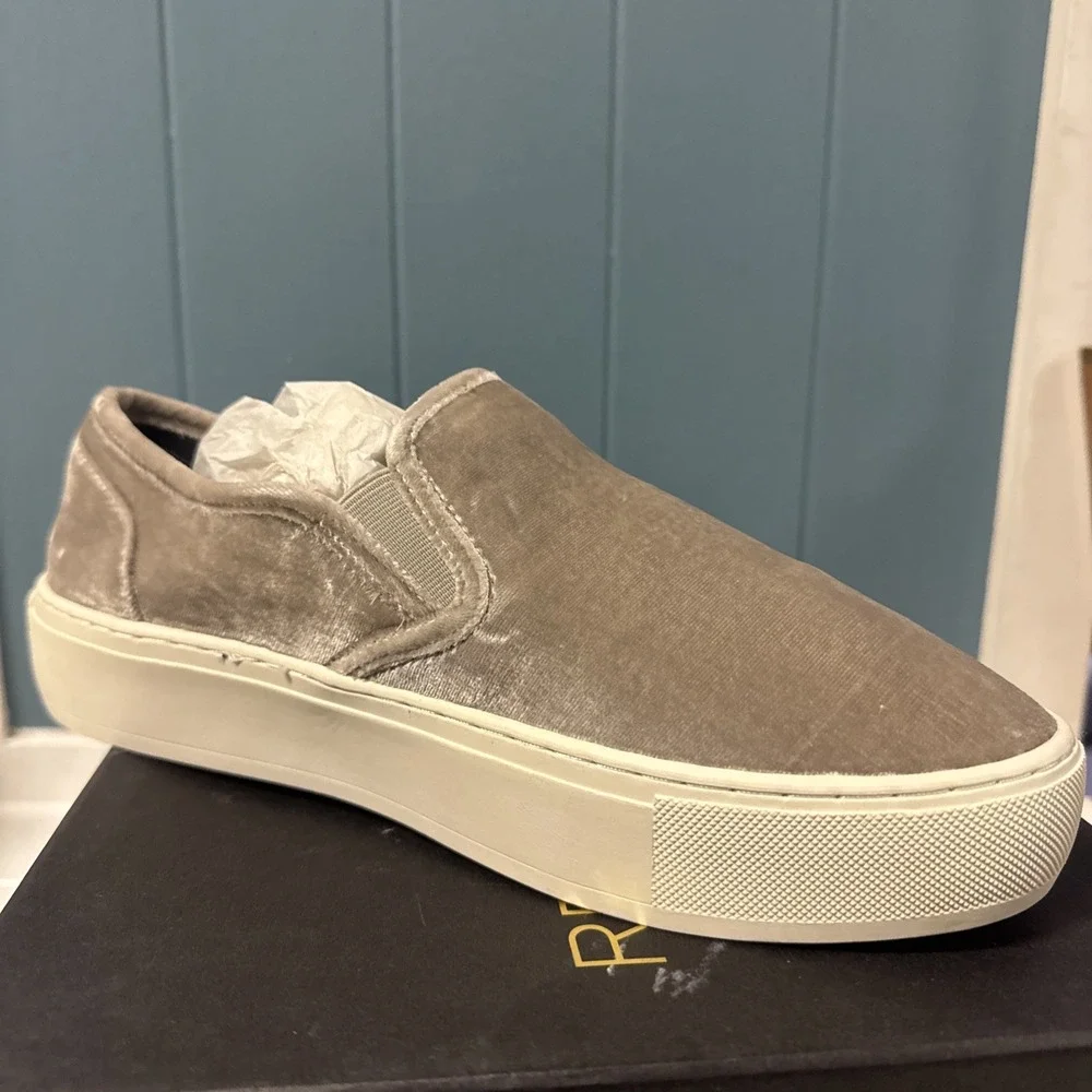 Rebecca Minkoff  NENE Putty Gray‎ Taupe Smooth Velvet Slip On Loafers Size 9